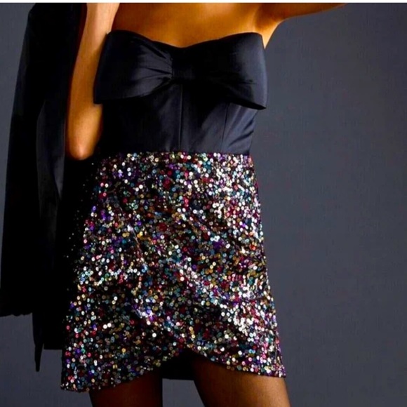 Anthropologie NWT Sequined Bow-Tie Mini Dress Size 14W. - Picture 4 of 13
